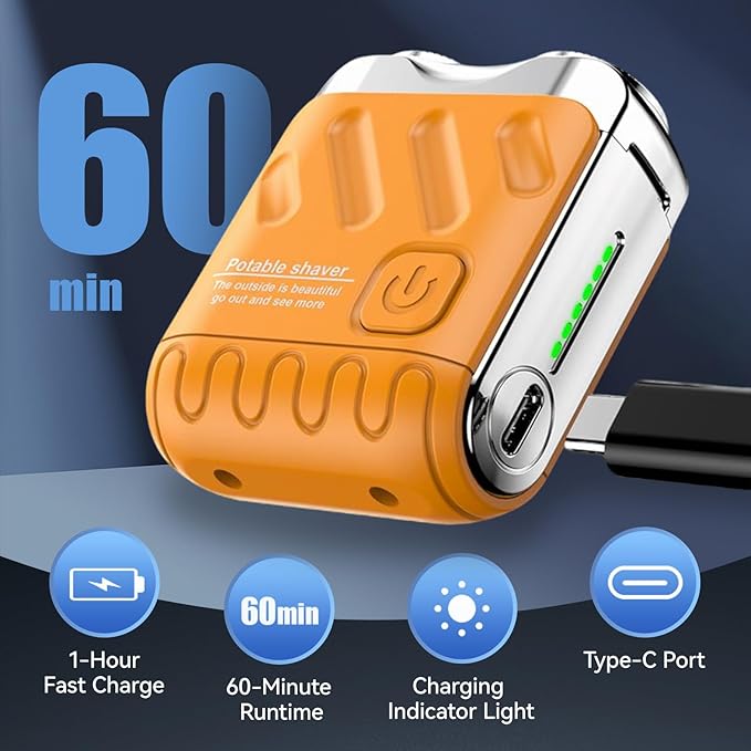 Mini Electric Shaver, Portable Rotary Dual Ring Electric Shaver, Mini Shavers for Men, USB Rechargeable One Button Long Lasting for Home Travel Business, Orange