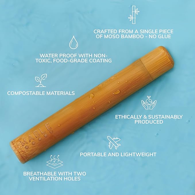 MABLE Toothbrush Travel Case | Bamboo Toothbrush Holder For Travelling and Camping | Adult Size | Natural Product