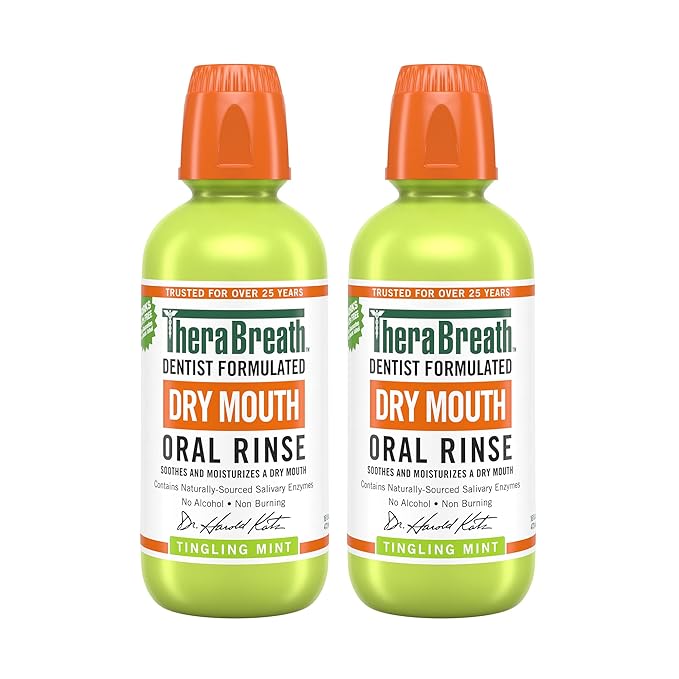 TheraBreath Dry Mouth Oral Rinse, Tingling Mint, Dentist Formulated, 16 Fl Oz (2-Pack) & Dry Mouth Lozenges with ZINC, Tart Berry Flavor, 100 Lozenges