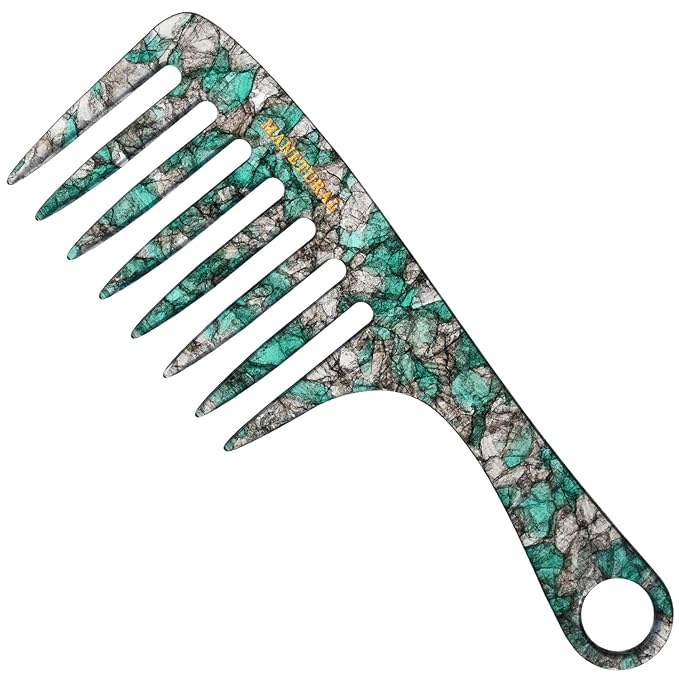 D1 | wide tooth comb 7.4"for easy portability. Suitable for Women's/girl curly, curly and tight hair, the short handle design is easy to carry. Acetate comb (Green)