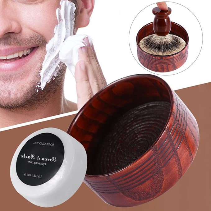 Semme Shaving Mug And Brush Set,Wooden Shaving Soap Bowl Cup Mug Tool For Man Shaver Cleansing Foam Round