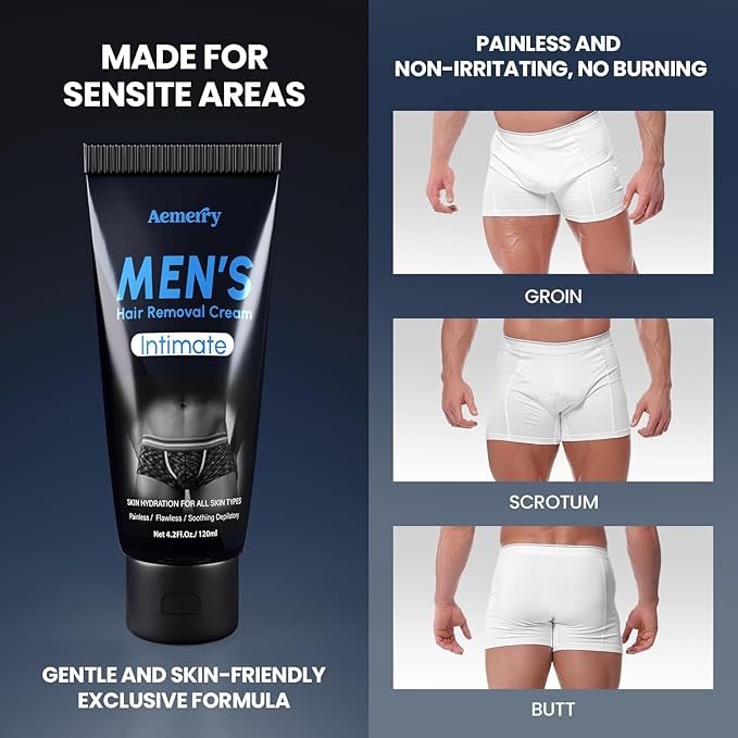 Intimate Hair Removal Cream for Men: Effective Painless Flawless Depilatory Cream for arms legs chest and Pubic Area - Suitable for All Skin Types