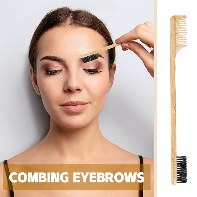 Geiserailie 3 Pieces Moustache Comb and Brush Beard Edge Brushes 2-in-1 Sapling Wood Mustache Comb Gentle Control Bamboo Eyebrow Hair Tool