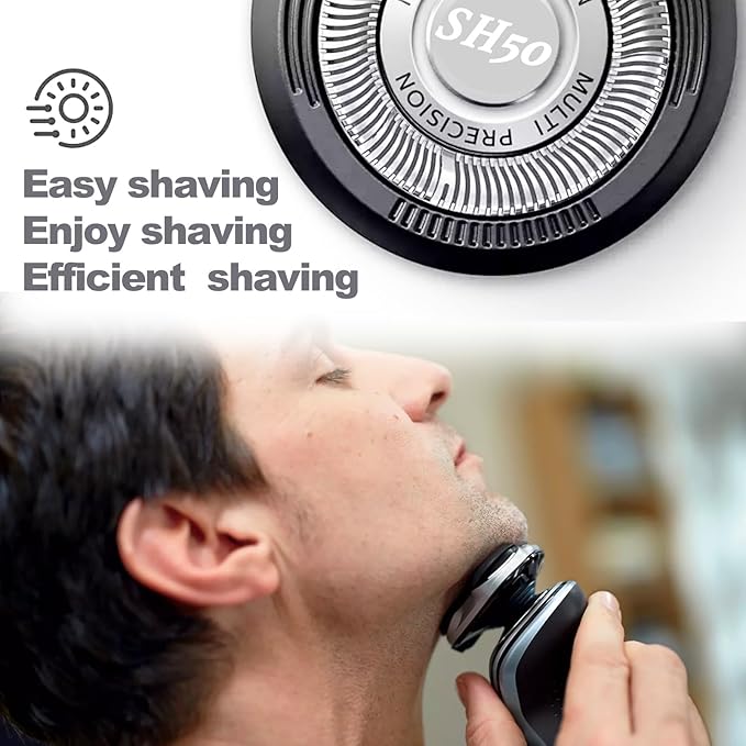 SH50 Shaver Replacement Heads Compatible with Philips Norelcos Series 5000 Razors, Rotary Replacement Blades with High Performance - Fast, Smooth and Close, 3Packs.