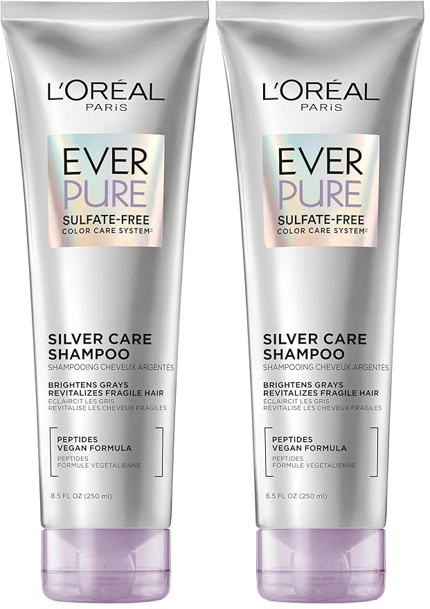L'Oreal Paris EverPure Brightening and Nourishing Shampoo for Gray Hair,Sulfate-Free Vegan Formula with Peptides,8.5 Fl Oz,(Pack of 2)