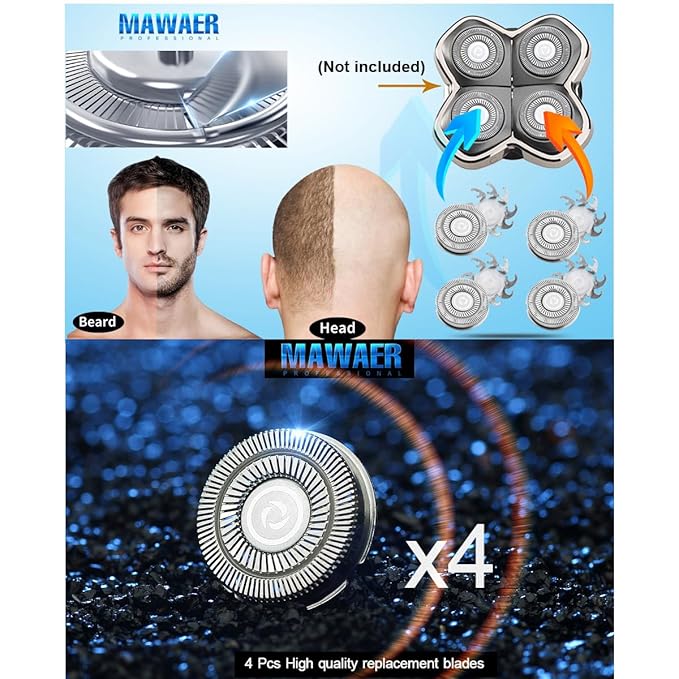 4pcs Head Shaver Replacement Blades for Skull Shaver Pitbull 4 Head Series and 3 Head Series