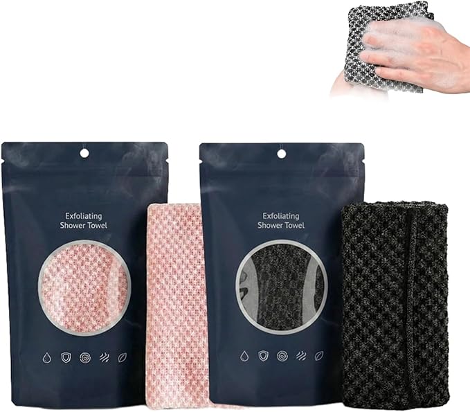 Hexagon Weave Towel, Japanese Hexagon Weave Exfoliating Towel, Scrub Wash Back Bath Cloth for Body Face,Travel Gentle Sensitive Skin Towel,Washcloth Back Body for Men and Women (Black, Pink)