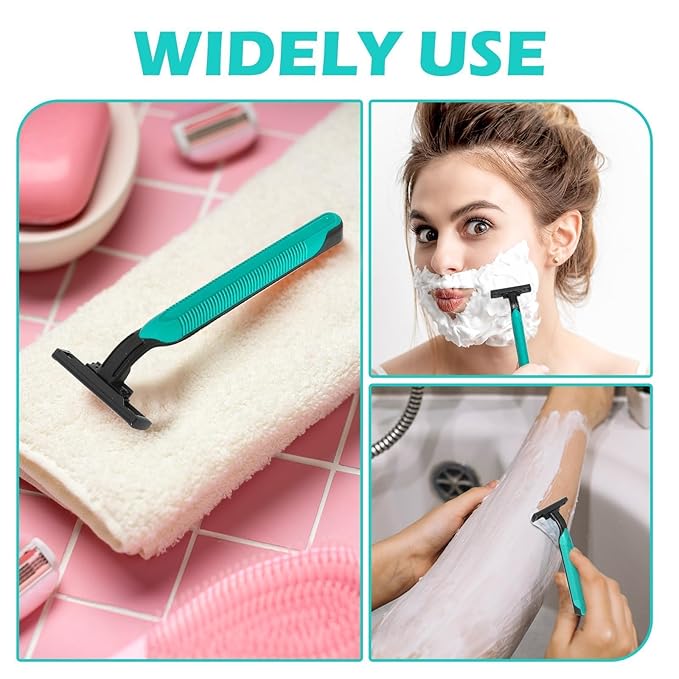 240 Pack Disposable Twin Blade Razors Individually Wrapped, Clear Safety Cap， Multipurpose Portable Shave Razor for Man Woman Bathing Hotel Travel (Green)