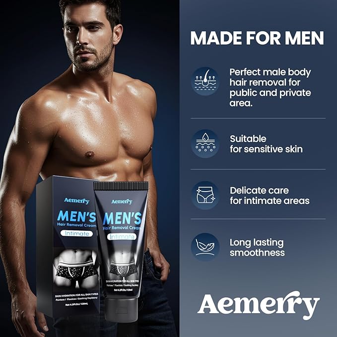 Intimate Hair Removal Cream for Men: Effective Painless Flawless Depilatory Cream for arms legs chest and Pubic Area - Suitable for All Skin Types