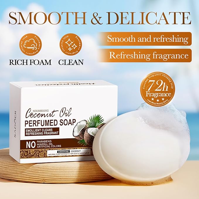 Nourishing Coconut Oil Perfumed Soap, Natural Handmade Organic Bar Soap, Paraben & Mineral Oil Free, Moisturizing & Restoring Body Soap for Women & Men, 4 Count (14.18 oz)