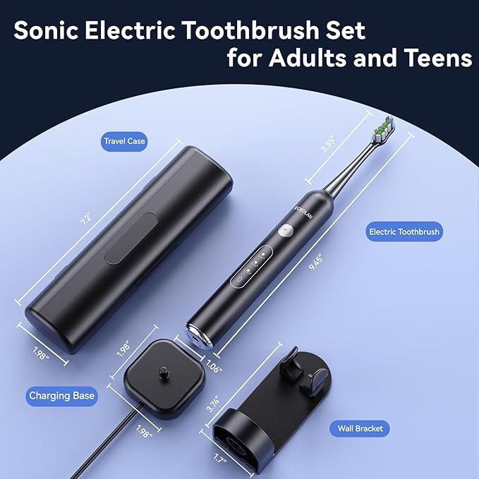 Sonic Electric Power Toothbrush for Adults & Kids,3 Deep Clean Modes IPX7 40000VPM Rechargeable Toothbrush with 8 Brush Heads, Travel Case, 2-Min Smart Timer, One Charge Last 60 Days (White)