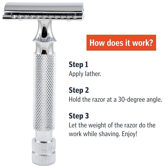 Safety Razors for Men Double Edge Safety Razor for Shaving - Razors for Men Reusable Stainless Steel Manual Cut Throat Single Blade Razor Navajas Para Barbero- 5 Shaving Blades By Krisp Beauty