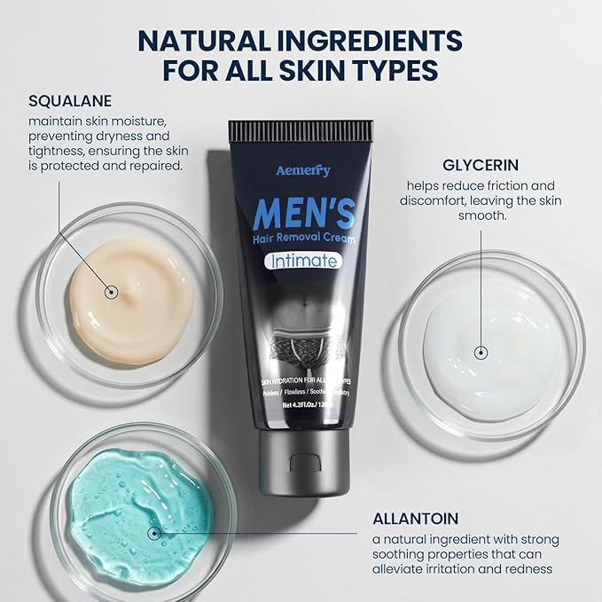 Intimate Hair Removal Cream for Men: Effective Painless Flawless Depilatory Cream for arms legs chest and Pubic Area - Suitable for All Skin Types