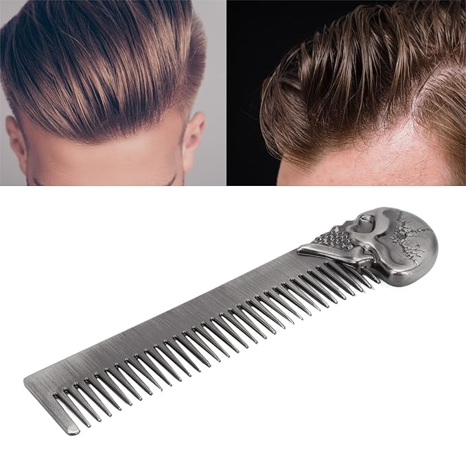 Metal Beard Comb for Men, 5.79 inch Pocket Comb, Zinc Alloy Mens Hair Combs, Protable Mustache Combs for Men, Retro Texture Brush Mens for Hair Beard Salon, Oil Hair Styling