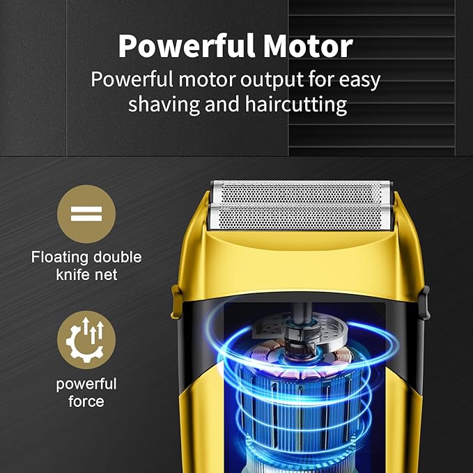 HIENA PRO Professional Beard Trimmer for Men, Reciprocating Electric foil Shaver & Bald Head Precision Trimmer, Men's Facial Grooming Tool with LED, Perfect Gifts for Men(Gold)