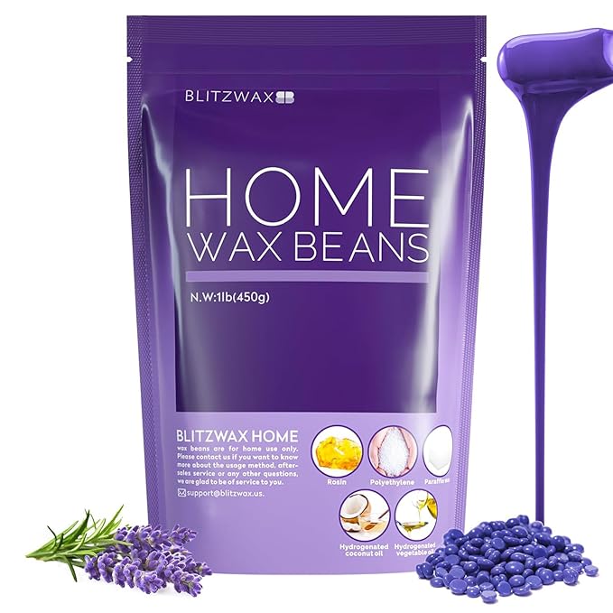 BLITZWAX Lavender Hard Wax Beads for Hair Removal - 1lb Coarse Hair Formula - Painless Wax for Sensitive Skin, Face, Full Body, Bikini - At-Home Waxing Beads for Women Men