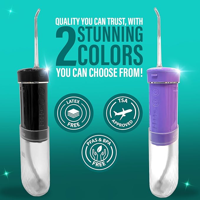 GuruNanda Compact Water Dental Flosser, Portable Travel Size Oral Irrigator Flosser with Collapsible 180 ml Tank, Smart Timer, 4 Flossing Modes, TSA-Friendly - Lavender