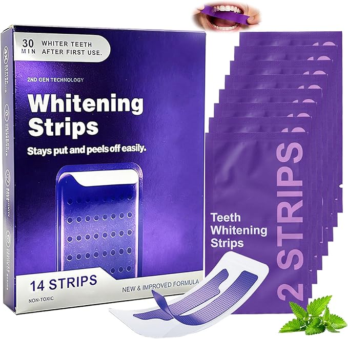 Purple Teeth Whitening Strips, Gentle Daily for Surface Stain Reduction & Natural Shine, Whitening Strips Portable for Home or Daily Use, 14 Strips