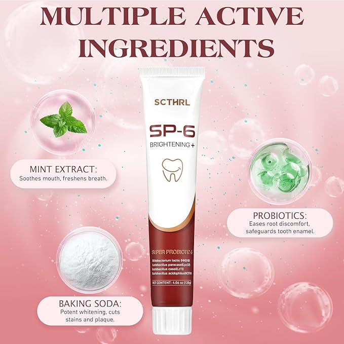 SP-6 Probiotic Whitening Fluoride Free Toothpaste, Upgraded Formula | Ultra Brightening | Gums & Enamel Repair | Mint Flavor | Removes Stain & Plaque | Sensitive Teeth Protection
