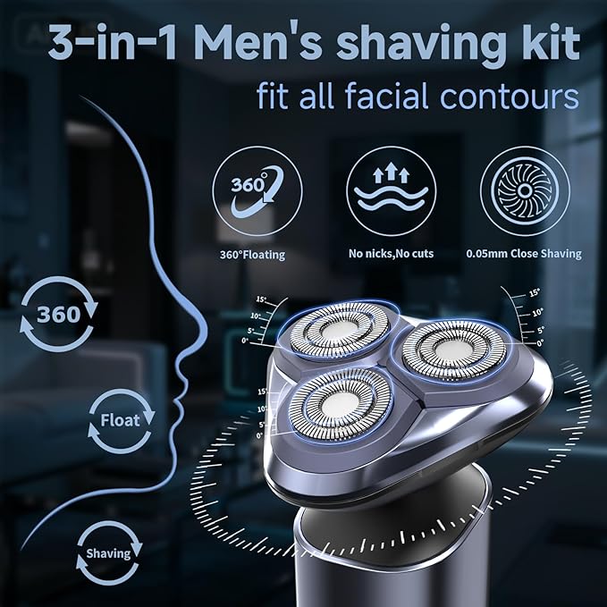 3 in 1 Electric Razor for Men,Cordless Electric Shaver,Men's Grooming kit for Beard,sideburn,Body Hair,Nose and Ear Hair,face,Waterproof,USB-C Charging,Men's Gift