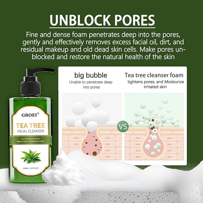 Tea Tree Facial Cleanser 150ml – Oil Control Face Wash with Vitamin – Refreshing Gel Cleanser for Combination & Oily Skin (1PC)