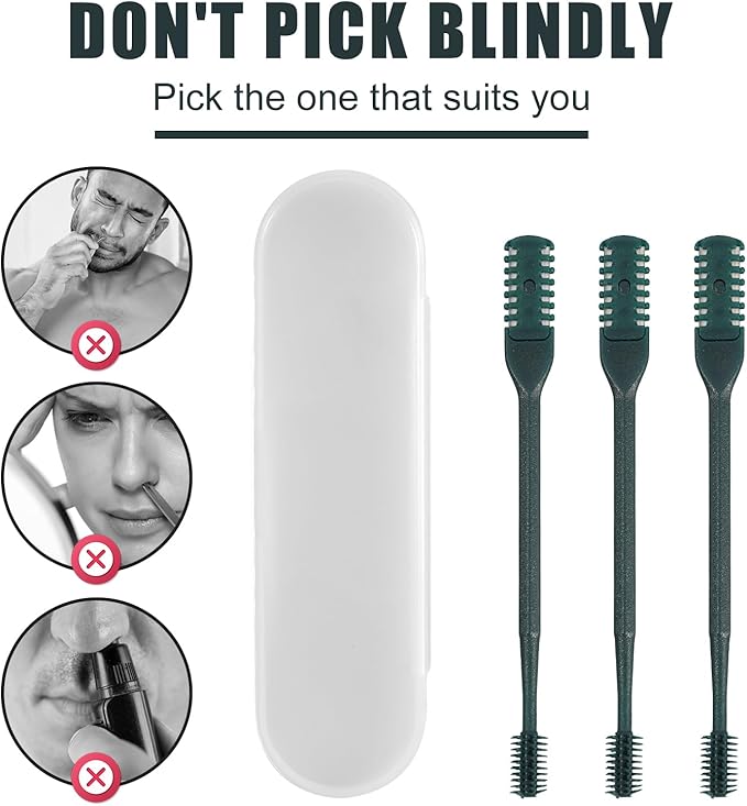 3pcs 2 in 1 Nose Hair Trimmer, 360° Rotating Nasal Hair Cutter Clipper Double Sided Nose Hair Cleaner Portable Manual Nostril Hair Removal Tool with Ear Picker for Men Women (Dark Green)