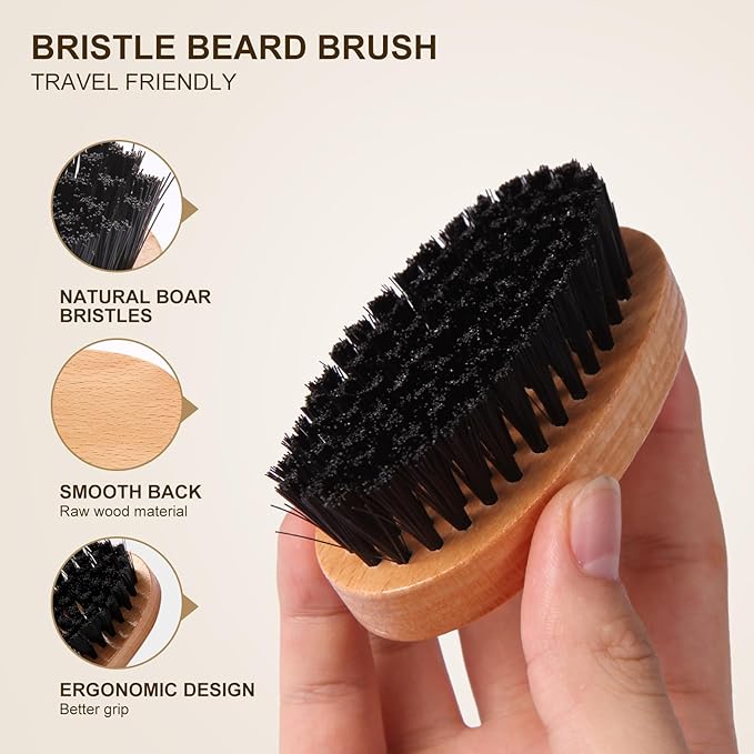 Beard Brush and Comb Set for Men - Straight Edge Razor and Shaving Scissors, Natural Boar Bristle, Dual Action Wood Comb, Travel Pouch - Great for Grooming Beards and Mustaches