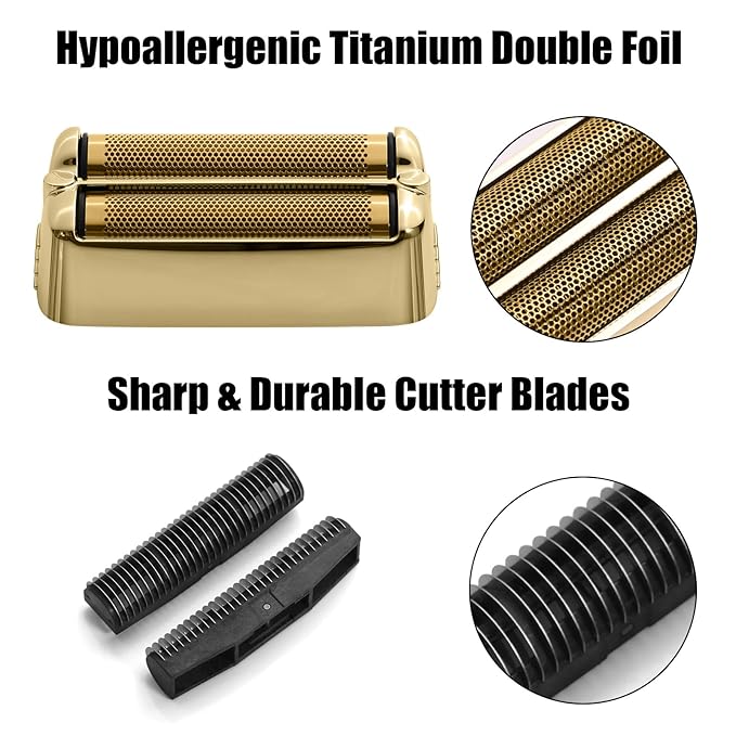 FX79RF2G Replacement Foil and Cutters for BaBylissPRO FXONE Double Foil Stick Shaver, Hypoallergenic Extra-close Shaver Replacement Head, Gold