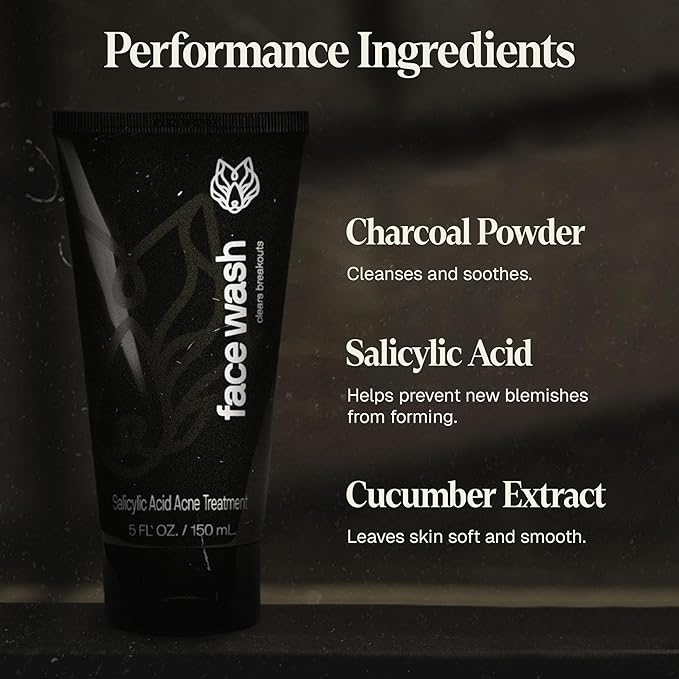 Black Wolf Charcoal Face Wash & Silicone Scrubber Set for Men - Daily Grooming & Hygiene Essentials for Mens Skin Care