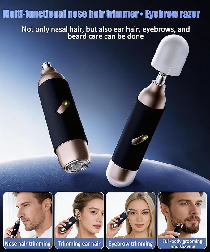 Nose Hair Trimmer for Men & Women, 2 in 1 Electric Nose and Ear Hair Trimmers Ear & Eyebrow Grooming Kit Face Clipper with Powerful Motor and Dual-Edge Blades Waterproof, Portable Travel Size (Blue)