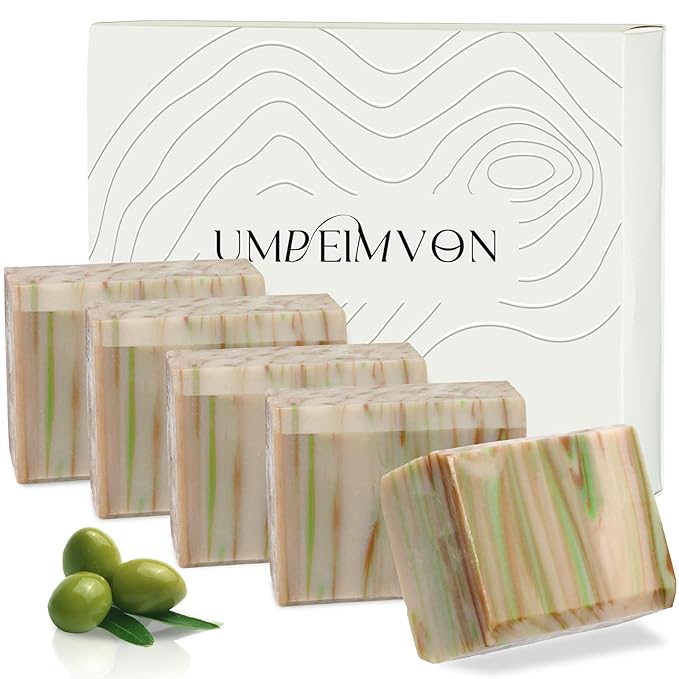 5 Pack Olive Oil Soap Bar, Organic and Natural Soap Handmade with 80% Olive Oil 20% Laurel, Cold Pressed Bar Moisturize and Soothe Itchy for Face, Body and Hair, Fragrance Free, 3.53 oz