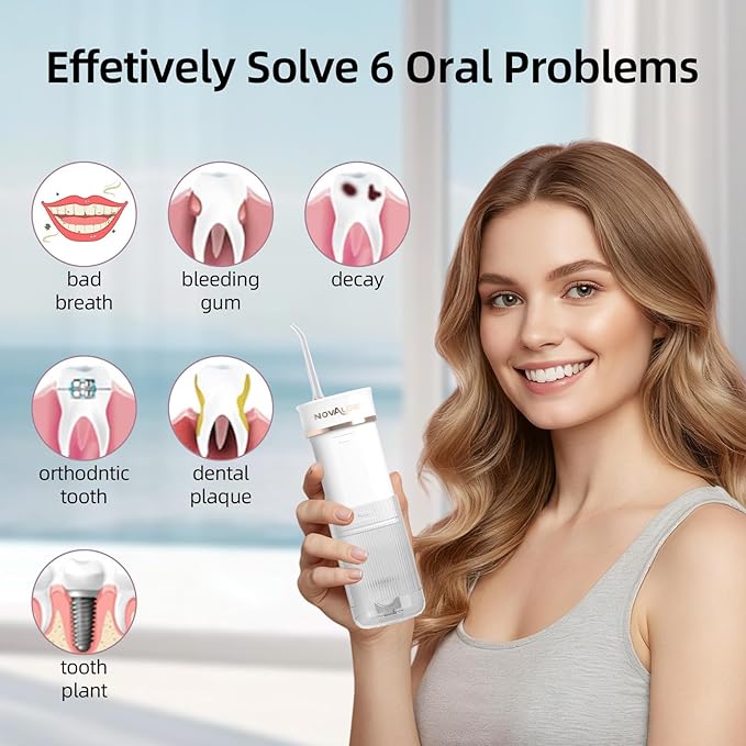 Portable Travel Water Dental Flosser: Mini Cordless Oral Irrigator with Telescopic 180ML Tank 3 Mode 5 Nozzles, IPX7 Waterproof Teeth Cleaner for Braces, Orthodontic, Sensitive Gums Home