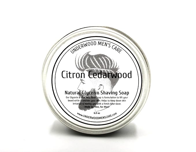 Underwood Men’s Care Shaving Soap Set with Shave Brush - Fast Lathering Natural Glycerin Shaving Cream Alternative for a Clean Cut & Rich Gentleman Scent - For All Skin Types - 6 oz (Citron Cedarwood Set)