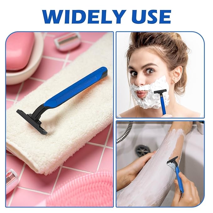 240 Pack Disposable Twin Blade Razors Individually Wrapped, Clear Safety Cap， Multipurpose Portable Shave Razor for Man Woman Bathing Hotel Travel （Blue)