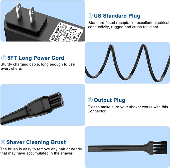 Meliya 15V Shaver Charger Comaptible with Philips Norelco HQ8505 3000 5000 6000 7000 9000 Series Multigroom MG5750 MG7750 MG7770 MG7790 QP6531 QP6510 QP6520 Trimmer Power Cord