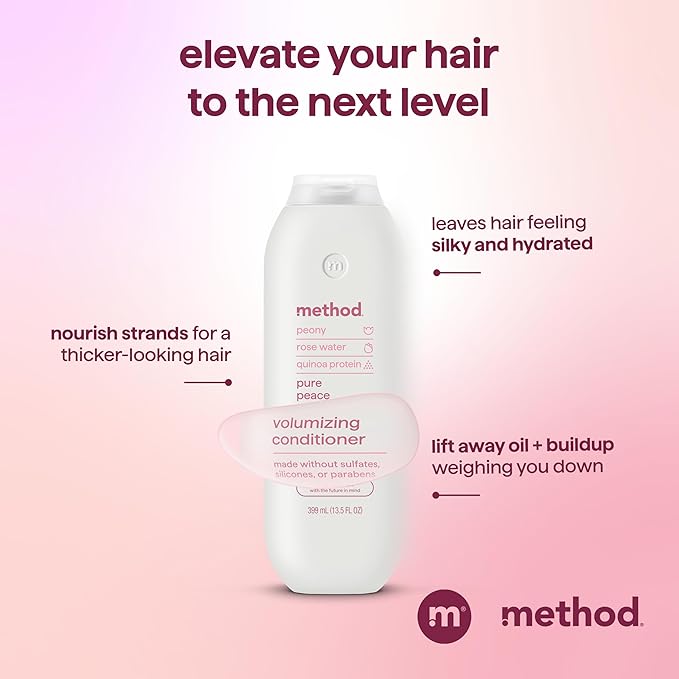 Method Volumizing Conditioner, Pure Peace – for Thicker, Fuller Looking Hair and Safe for Color-Treated Hair – Sulfate-Free, Paraben-Free and Cruelty-Free – 13.5 oz, Pack of 3