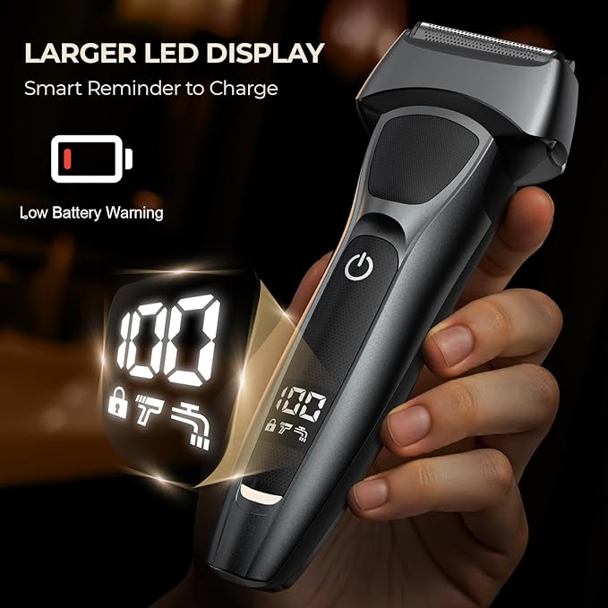 Rechargeable Electric Razor for Men: Floating Foil Shavers with LED Display - Waterproof Wet Dry - 30° Precision Blades, Travel Lock, Face Shaving