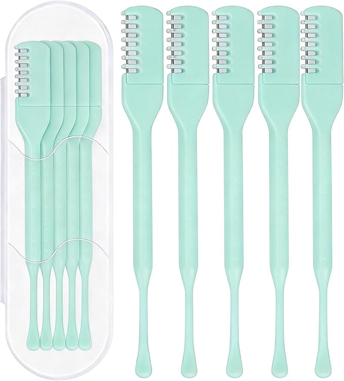 5PCS 2-in-1 Nasal Hair Cutter, Manual Nose Hair Trimmer Cutter with Ear Pick for Women & Men 360°Rotating Nose Hair Remover Grooming Tool Knife Razor Portable Nostril hair Trimmer Clipper (Mint Green)
