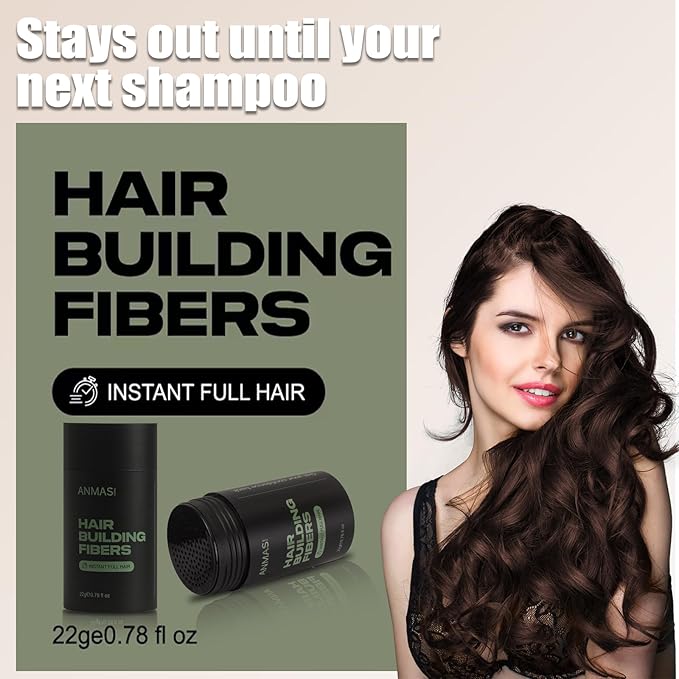 Black Hiar Building Fiber 22g, Hair Fibers for Thinning Hair, Fill In Fine or Thinning Hair Instantly Thicker Fuller Look, Hair Fibers Black for Men & Women