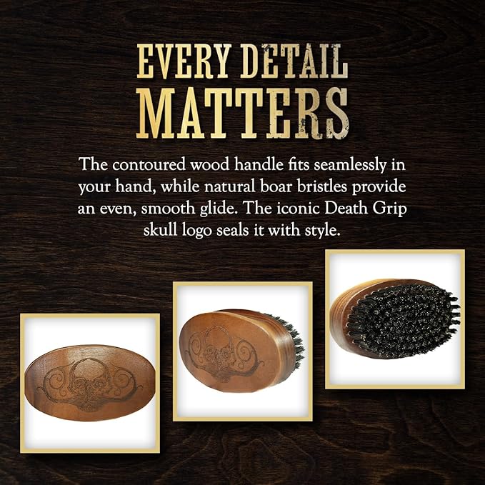 Beard Brush for Men with 100% Boar Bristles | Military-Style Oval Wooden Grooming Brush for Mustache & Beard Care | Death Grip Pocket Size Facial Hair Tool for Thick, Coarse & Curly Beards