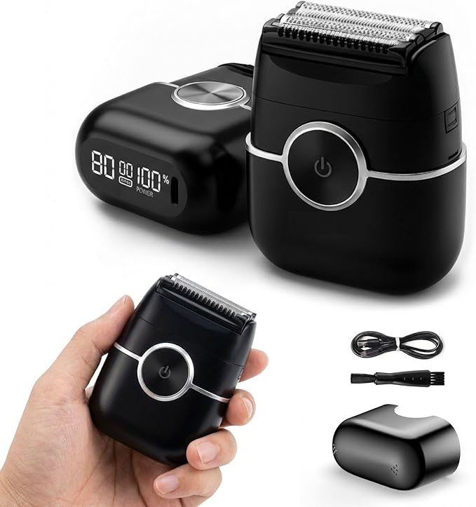 Electric Razor for Men, Portable Foil Shaver with Beard Trimmer, USB-C Fast Charging, IpX7 Waterproof Wet/Dry, Mini Pocket Travel Shaver for Home, Gym and Trips.