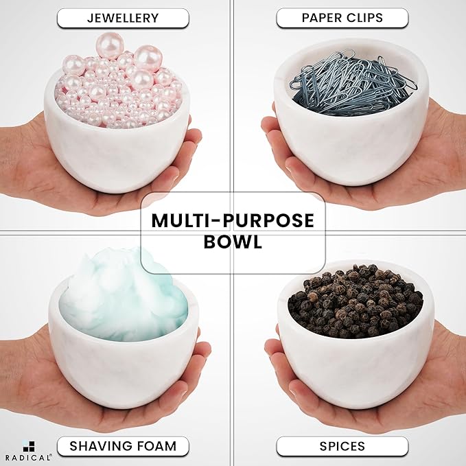 Radicaln Marble Shaving Bowl 3" Inch White Handmade Shaving Soap Holder for Men, Barber Supplies Stone Bowl for Shaving Cream, Foam & Classic Shaving Brush
