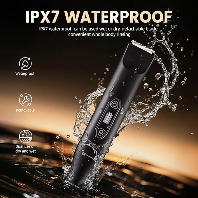 Body Hair Trimmer for Men，3 in 1 Electric Razor with Ceramic Blades, IPX7 Waterproof, USB Rechargeable, Painless Hair Removal for Face，Body，Nose，Groin, Travel Grooming Kit (Black)