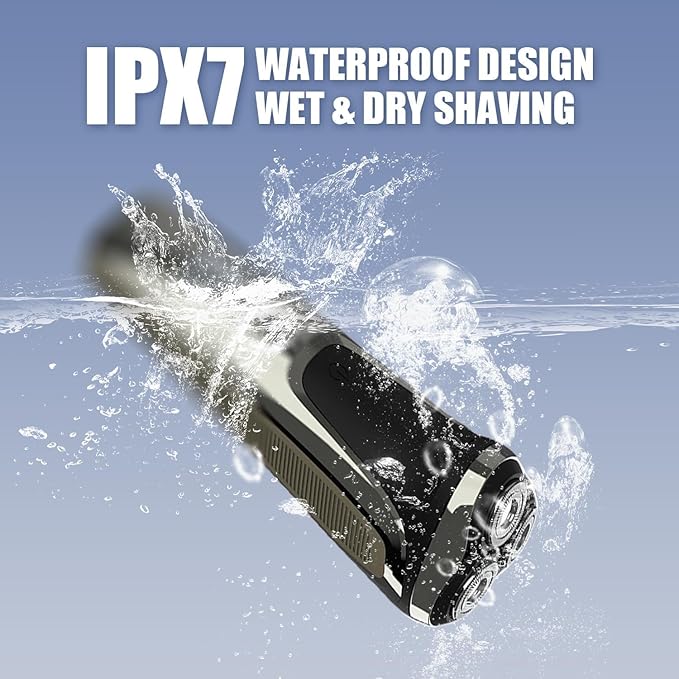 Electric Razor for Men, Electric Razor Pro, Ipx7 Waterproof Cordless Shaver with 90-Min Runtime, 4D Floating Head Rotary Shaver, Fast Charging (Black)