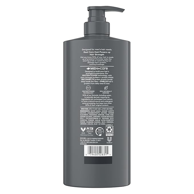 DOVE MEN + CARE Shampoo 1 count Charcoal + Clay for Real Hair that Powers Up Hair Strength, with Deep Purifying Benefits, 28 Fl oz