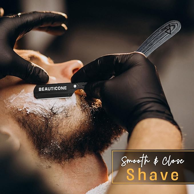 BEAUTICONE Straight Razors for Men, Straight Edge Razor, 100 Single Edge Blades, Stainless Steel, Barber Razor for Men's Shaving, Barber Shaving Knife, Swinglock