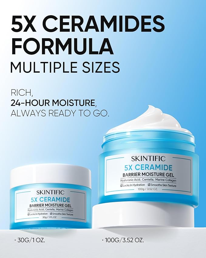 Face Moisturizer with 5X Ceramides, Hydrating Moisture Barrier Repair Cream for Sensitive/Oil Skin Types, Hyaluronic Acid & Centella, Daily Facial Moisturizer, Non-Comedogenic 100g/3.53fl.oz
