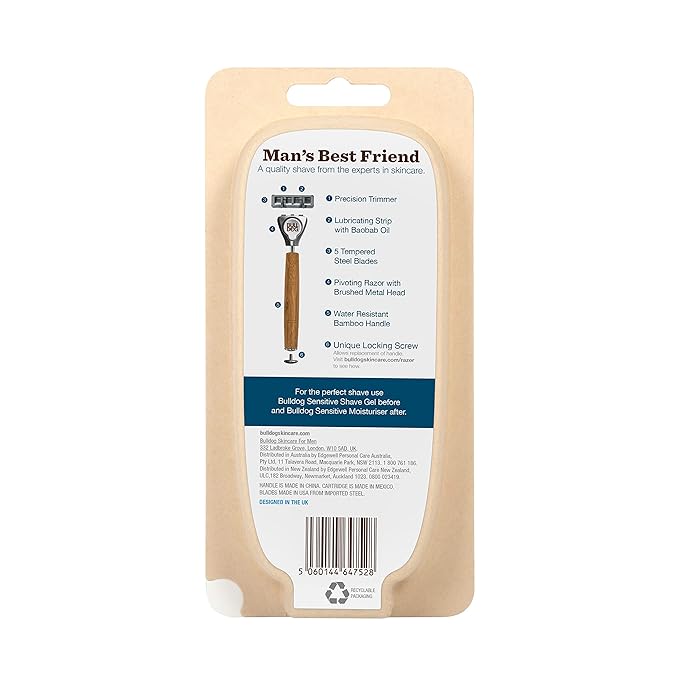 Bulldog Skincare - Sensitive Bamboo Razor Smooth Glide Razor Handle + 2 Blade Refills