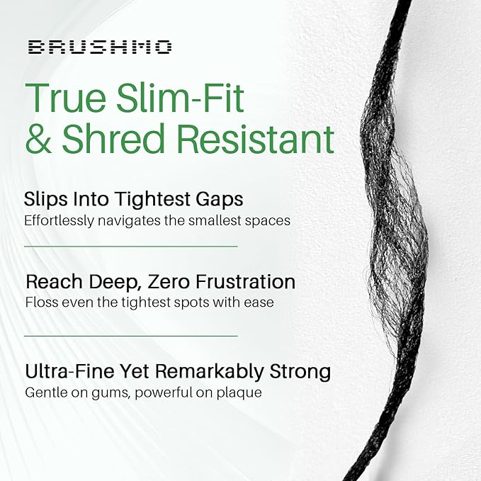 Brushmo Black Floss Air (BB Floss Air) - Ultra Soft & Thin Expanding Gum-Friendly Soothing Mint Dental Floss, Natural Wax Helps Remove Plaque from Teeth, US-Dentist Designed PTFE & PFAS Free, 55 yd