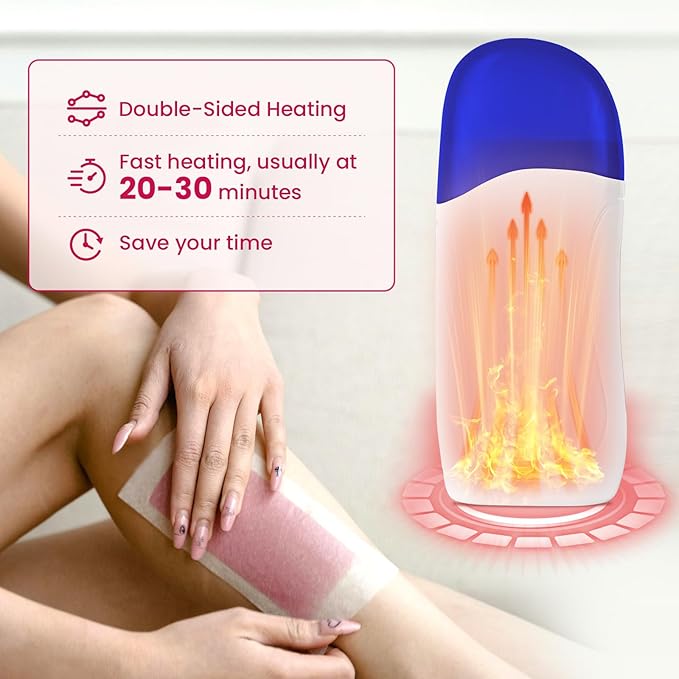 Roll On Wax Kit, Portable Wax Roller Kit for Coarse/Fine Hair Removal, Beginners Waxing Roller for All Skin Types with 3 Pcs 100g Roll Cartridge, 100 Non-Woven Strips & 10 After Oil Wipes (F1_White)